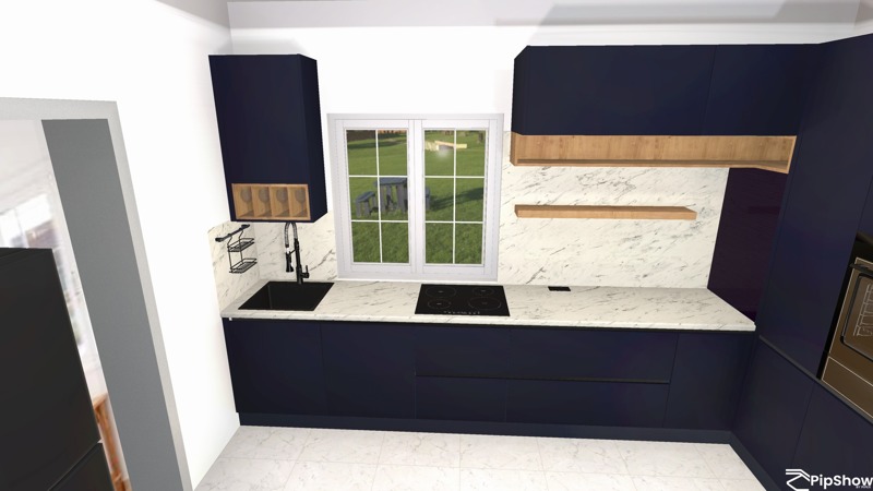 Látványterv: matt kék konyha